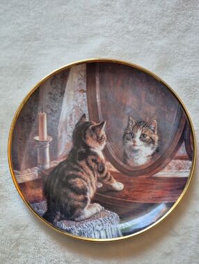 Franklin Mint Tabby Kitten Decorative Plate with Gold Rim